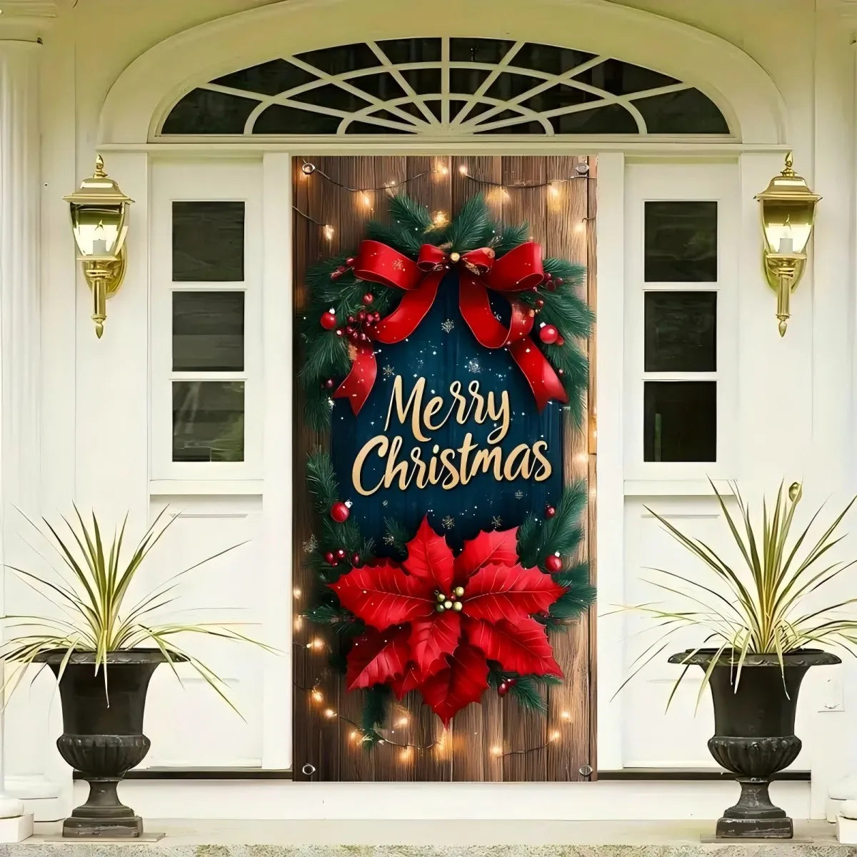 1 Christmas gift door cover photo background cloth to celebrate the New Year Red flowers polyester photo background cloth