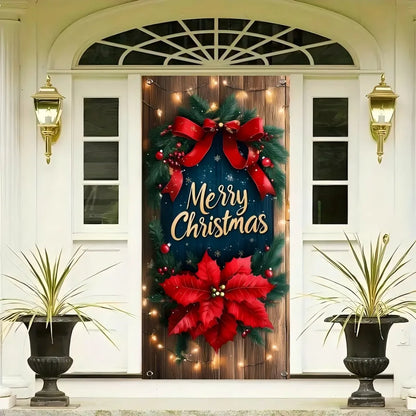 1 Christmas gift door cover photo background cloth to celebrate the New Year Red flowers polyester photo background cloth