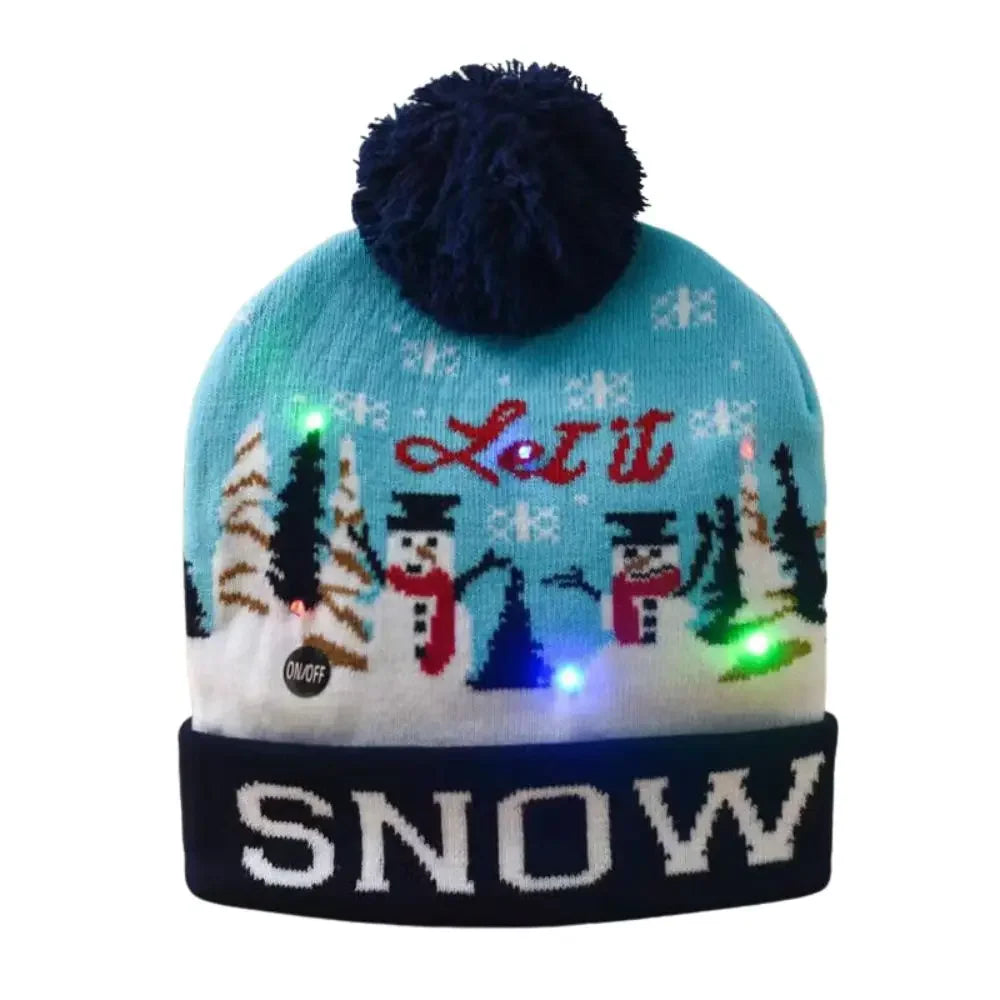 New Year LED Christmas Hat Sweater Knitted Beanie Christmas Light Up Knitted Hat Christmas Gift for Kids Xmas Decorations Hat