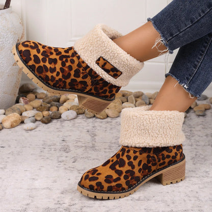 Winter Snow Boots for Women Warm Comfortable Women's Boots Mid-length Thick-heeled High-heeled Women's Cotton Shoes Botas Mujer