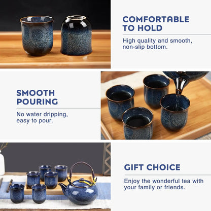 Japanese Tea Set for 6, Kiln Altered Glaze Porcelain Tea Set with 1 Teapot, 6 Tea Cups & 1 Tea Tray, Unique Chinese Tea Set