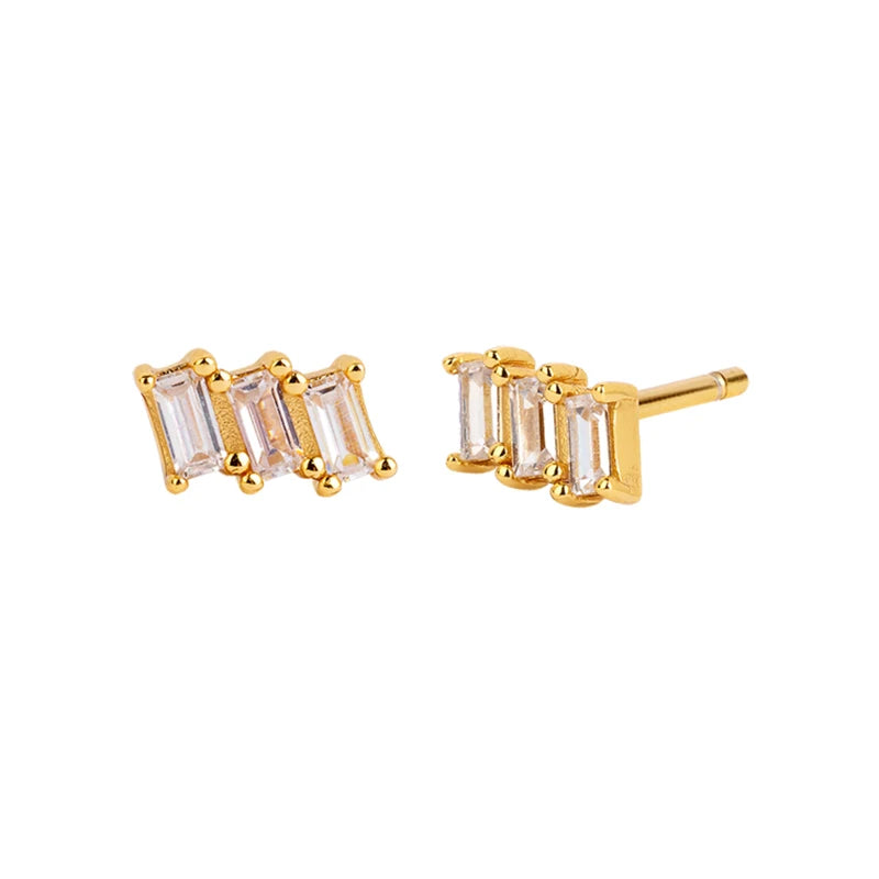 925 Sterling Silver Ear Needle Geometric Zircon Metal Earrings for women Shiny Crystal Luxury Small Stud Fashion Wedding Jewelry