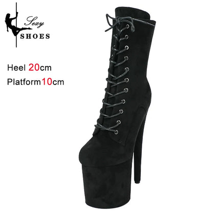 20CM Women ANKLE Boots 2025 Spring/Autumn Platform Red Flock High Heels Round Toe Thick Bottom Side Zipper Short Boots Female
