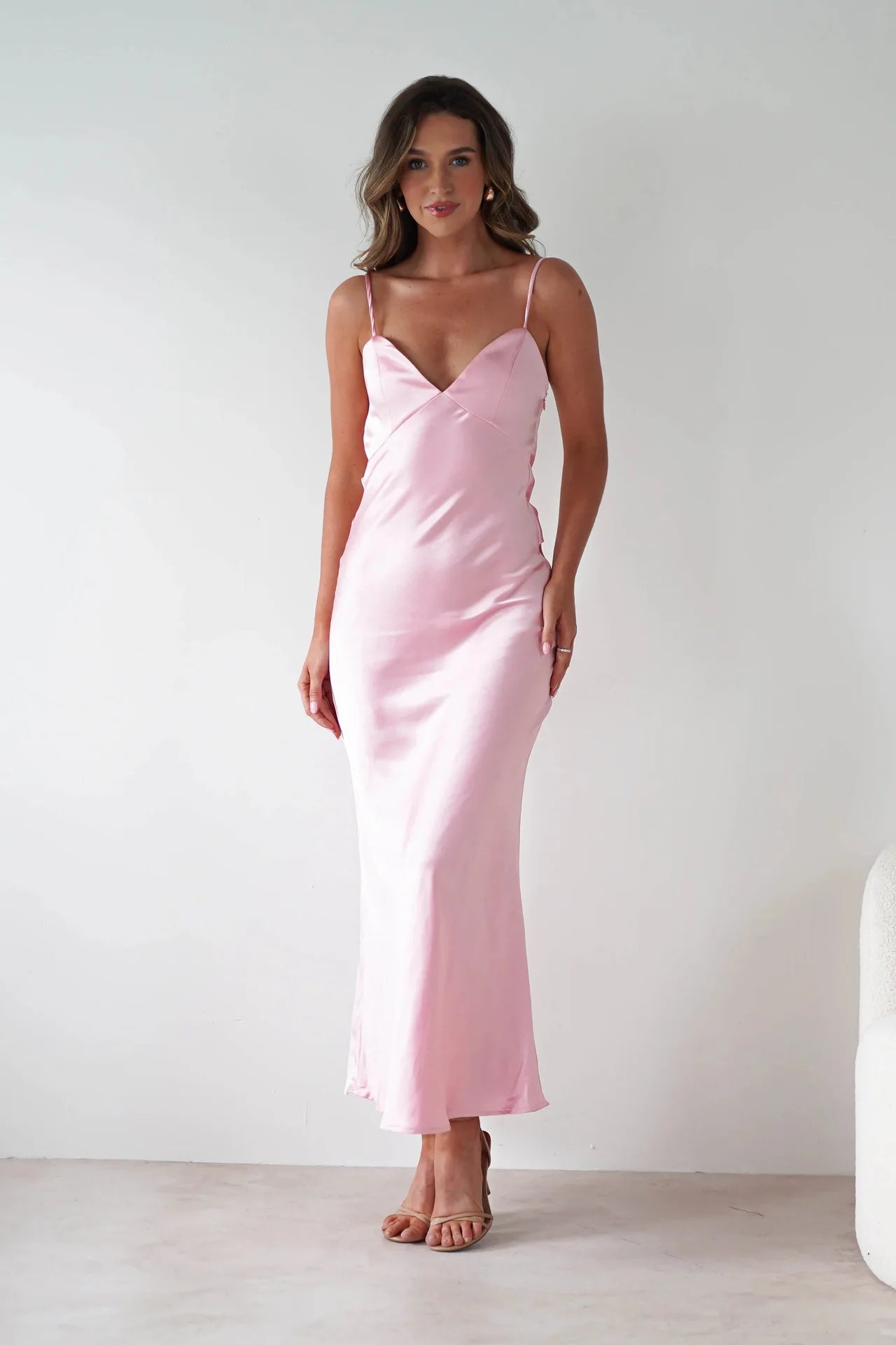 EtherealBe Sexy Satin Halter Dress in Olive Green