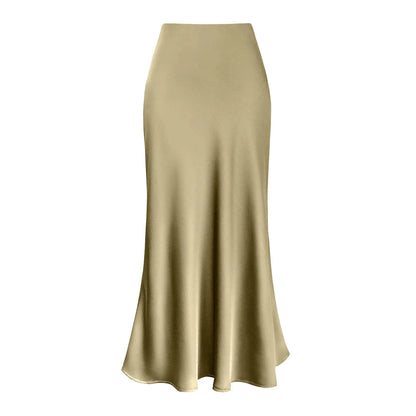 Silk Satin A-Line Pleated Long Skirts Women 2024 Summer Korean Elegant Skirt High Waist Solid Satin Dress Midi Maxi Skirt 스커트