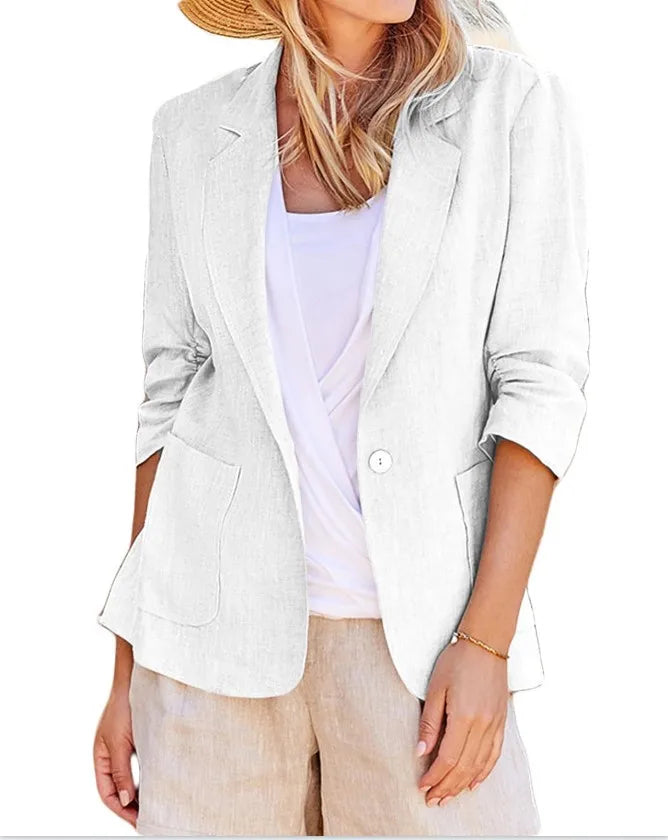 Autumn New Women's Coats Solid Color Fashionable Collar Loose Single Breasted With Pocket Seven Quarter Sleeve Jacket