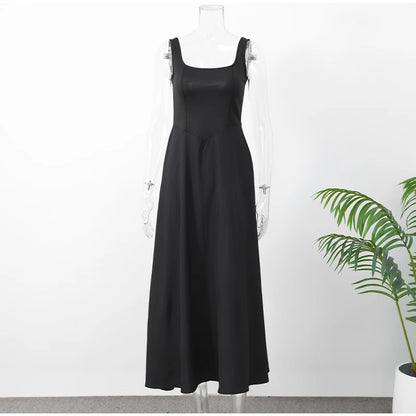 Solid Backless Spaghetti Strap Dress Women's Fashion Loose High Waist A-line Vestidos Summer Lady Holiday Street Robes 2025 New