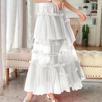 Skirts For Party 2024 Women's Long Summer Tulle Skirt Elegant High Waist Cocktail Party Wedding Flared Hem Dance Skirt for Girls
