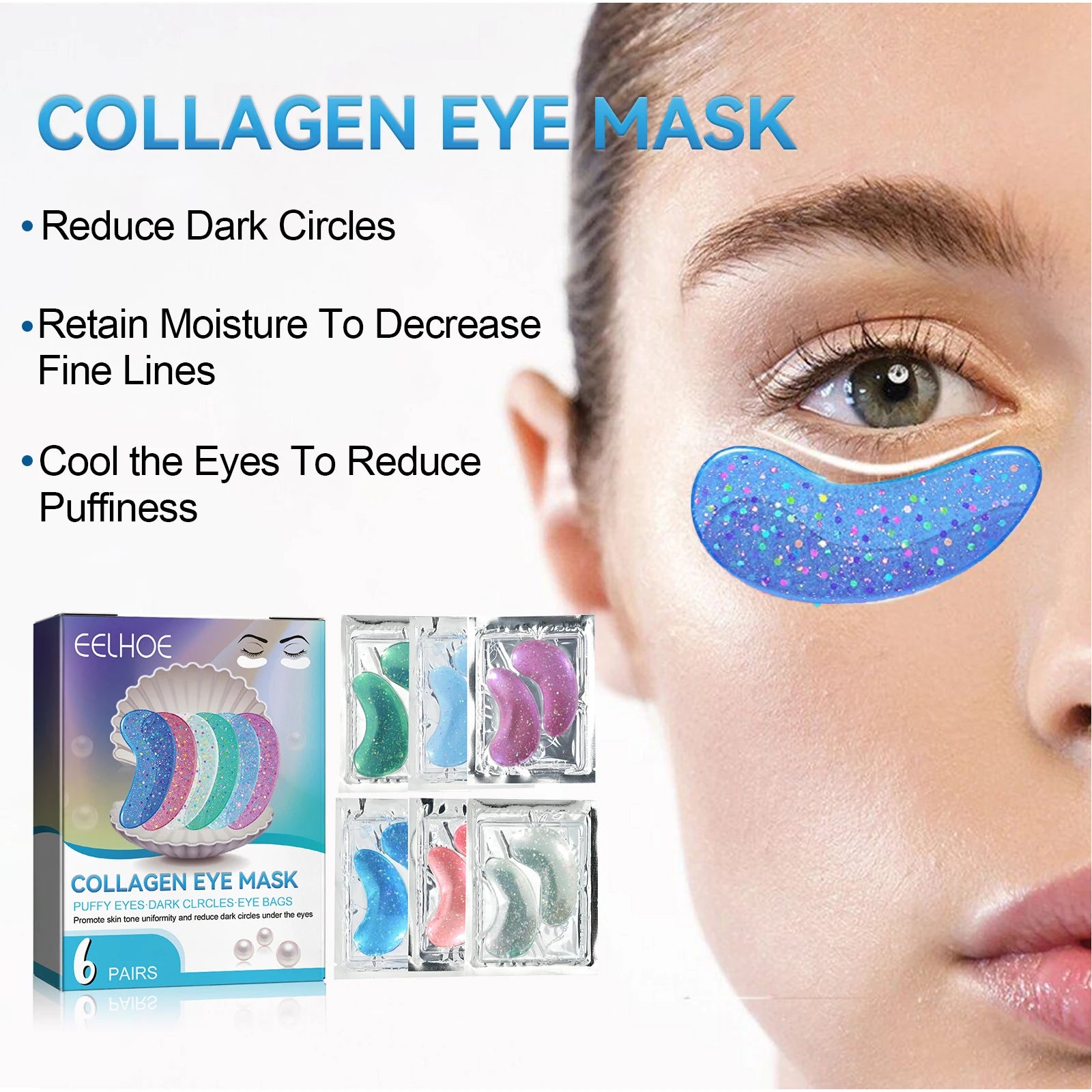 EtherealBe collagen eye patches for fine lines designed to hydrate, reduce dark circles, and retain moisture