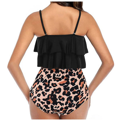 Chic Elegant Bikini Summer Multi-Layer Ruffled Edge Folds Crew Neck Sling Swimwear High Waist Thong Separate Two-Piece Swimsuit