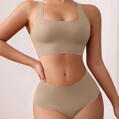 Vest Style Women's Underwear Set Large Size Sports No Underwire Upper Bracket Gathering Removable Pad Women's Medium Briefs Men