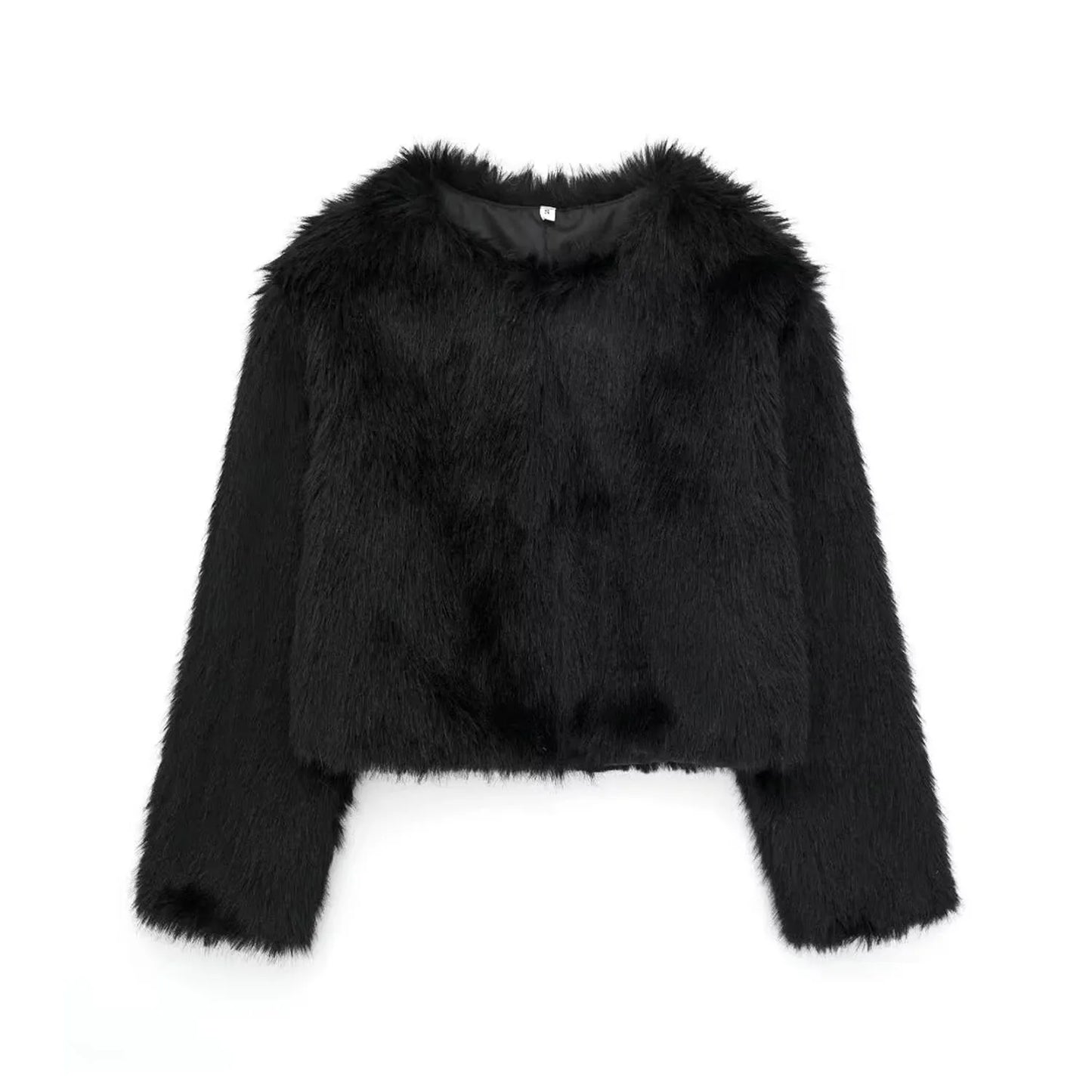 HH Women Winter Fashion Artificial Fur Effect Short Jacket Coats Female O-Neck Vintage Long Sleeve Loose Warm Top Streetwear