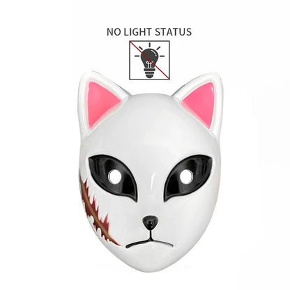 EtherealBe Halloween cat LED face mask with a white design and pink ears for festive celebrations