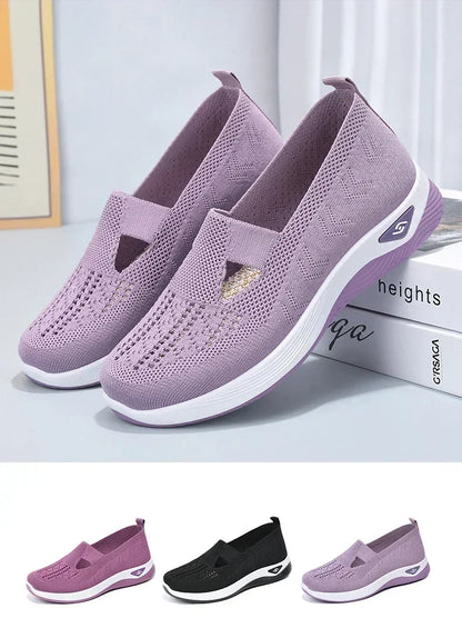 EtherealBe lightweight women's walking flats in purple, featuring breathable mesh design and comfortable sole