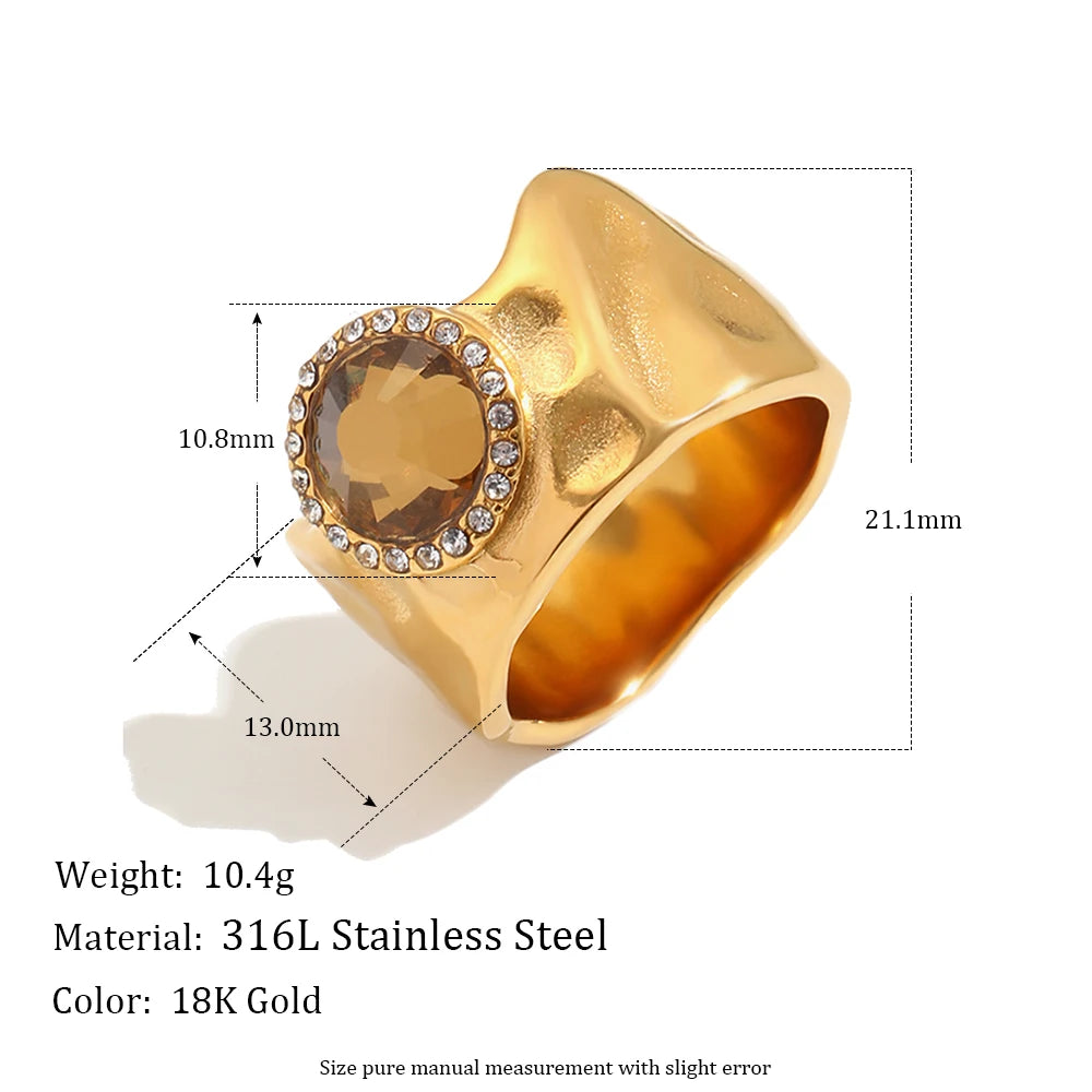 E.B.belle Zircon 18K Plated Stainless Steel Women's Rings Trendy Luxury Shiny Hypoallergenic Rings Sets Jewelry Decoration Gift