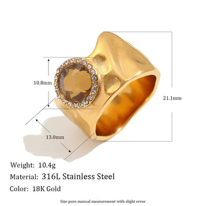 E.B.belle Zircon 18K Plated Stainless Steel Women's Rings Trendy Luxury Shiny Hypoallergenic Rings Sets Jewelry Decoration Gift