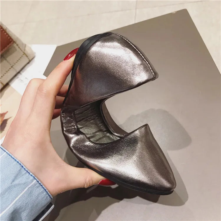 New Women's Shoes Bright Surface Soft Leather Comfortable Flat Shoes Pointed Solid Color Shallow Mouth Single Shoe Zapatos Mujer