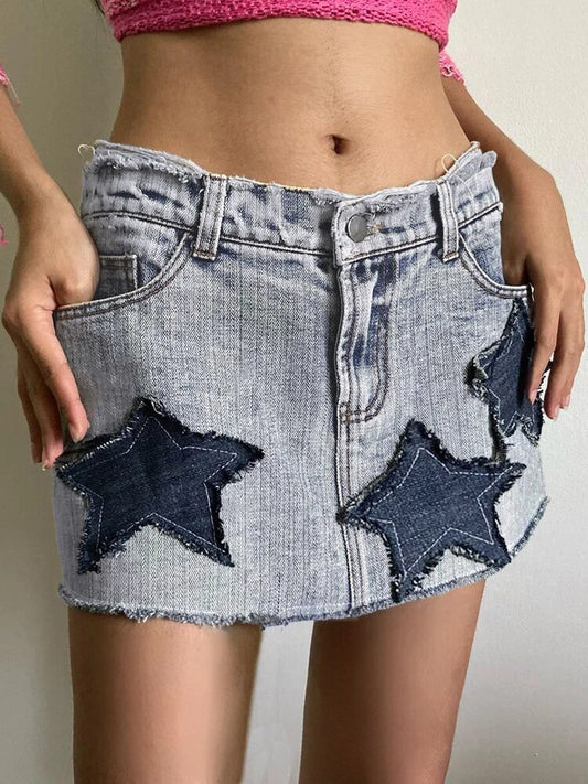 Cuteandpsycho Star Patchwork Y2K Korean Mini Skirts Casual Fashion Vintage A-line Women's Skirts Aesthetic Preppy Style Bottoms