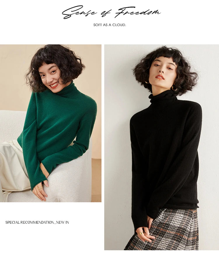 New Women's Cashmere Sweater 100% Pure Cashmere Knitted High Collar Hoodie Hot Selling Soft Solid Color Women's Top