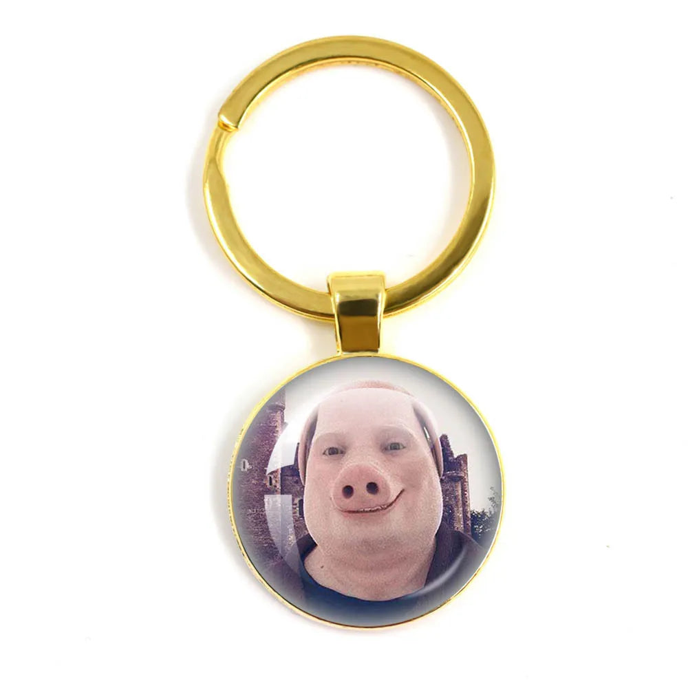New John Pork Is Calling Answer Call Phone Humor Funny Pig Lover Graphic Meme Glass Dome Pendant Cabochon Keychain Jewelry Gifts