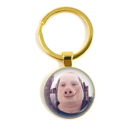 New John Pork Is Calling Answer Call Phone Humor Funny Pig Lover Graphic Meme Glass Dome Pendant Cabochon Keychain Jewelry Gifts