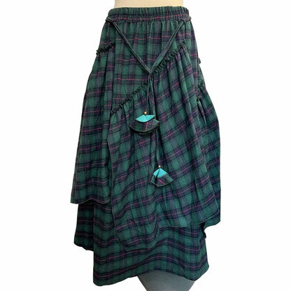 Vintage Weekend Skirt Full Bed Women'S Checked Skirt Long Tartan Retro Maxi Skirt High Waist Tartan Skirt Flared Shape Clothes