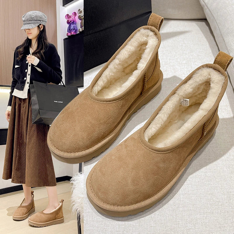 2025 Women Winter Ultra Mini Boot Designer Australian Platform Boots for Leather Warm Ankle Fur Booties Luxury Boots round toe