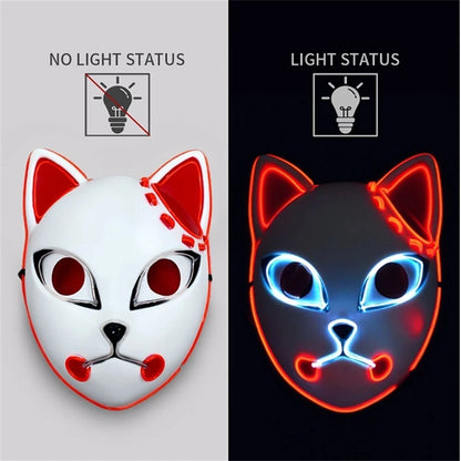EtherealBe Halloween cat LED face mask featuring glowing neon design for festive celebrations