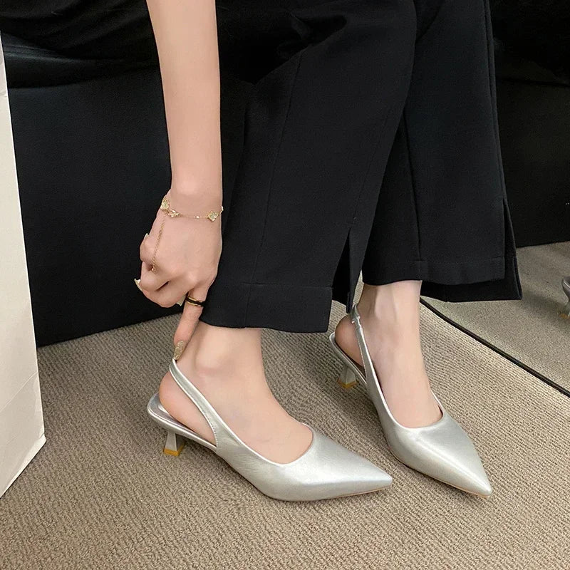 EtherealBe Mid Heel Pointed Toe Slingback Shoes
