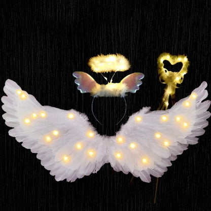 EtherealBe light up angel costume for girls with glowing wings, halo, and heart-shaped wand