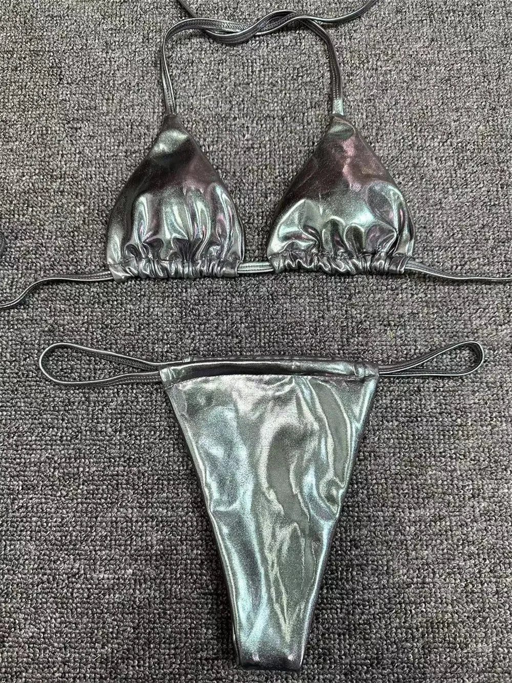 Sexy String Bikini Triangle Swimsuit Goth Silver Y2K Swimwear Women Backless Bathing Suit Micro Extreme Tanga mujer Beach Outfit