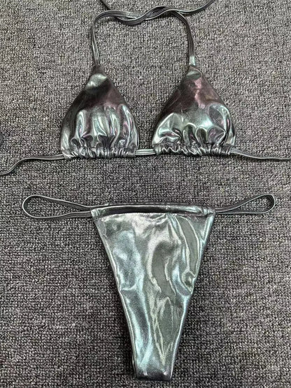 Sexy String Bikini Triangle Swimsuit Goth Silver Y2K Swimwear Women Backless Bathing Suit Micro Extreme Tanga mujer Beach Outfit