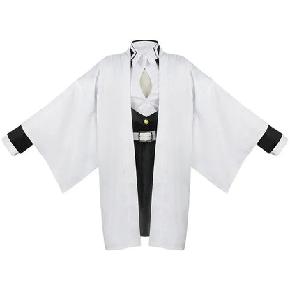 EtherealBe Mitsuri Kanroji cosplay costume featuring a flowing white kimono design with black accents
