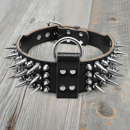 Wide Leather Dog Collar Sharp Spike Studded Big Dog Collars Pet Training Necklace For Large X-Large Dogs Rottweiler Pitbull 2.0"