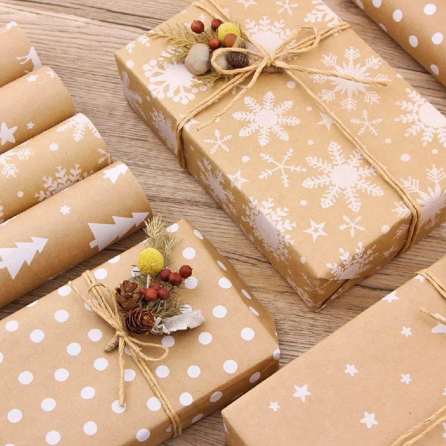 Christmas Gift Wrapping Paper with Snowflake Tree Pattern Paper Roll 16.9"x590" Eco-Friendly Paper Material for Holiday Presents