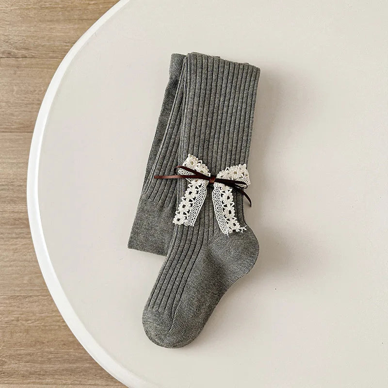 Children Cotton Tights Girls Cute Princess Bowknot Pantyhose Kids Stocking Baby Girls One-Piece Pantyhose Infant Knitted Tights