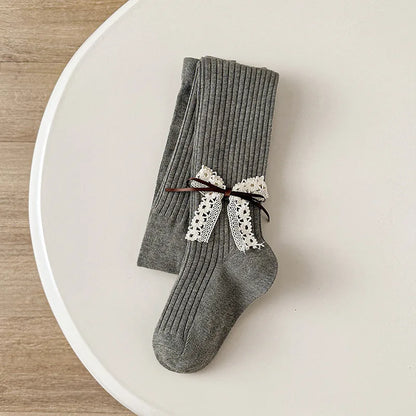 Children Cotton Tights Girls Cute Princess Bowknot Pantyhose Kids Stocking Baby Girls One-Piece Pantyhose Infant Knitted Tights