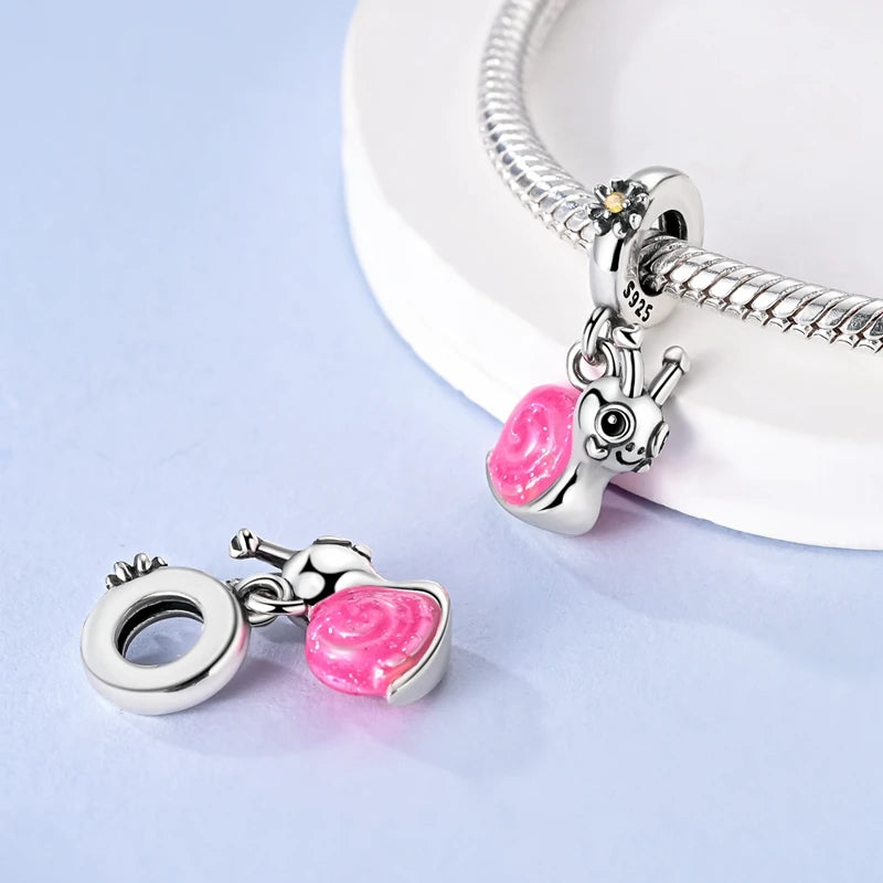 Original Charms Bead 925 Sterling Silver Inlaid Zirconium Animal Paper Crane Snail Pendants Fit Bracelet Jewelry Gift Marking