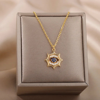 Zircon Evil Eye Necklaces for Women Stainless Steel Sun Pendant Chain Collier Necklace Fashion Turkey Eyes 2023 Goth Jewelry