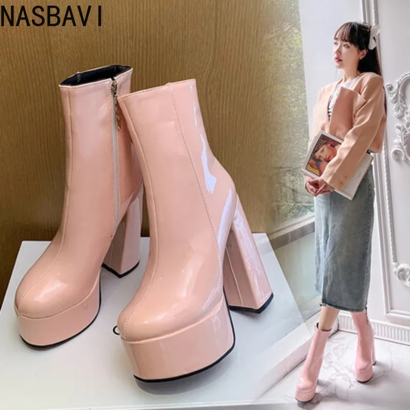 Autumn Winter 2025 New Super High Heels Zipper White Ankle Boots for Women Round Head Casual Party Versatile Platform Shoes 43
