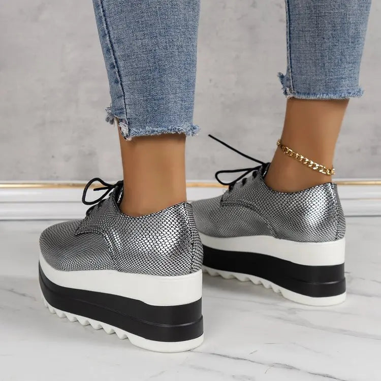 Women's Platform Wedge Heeled Shoes Casual Lace Up Outdoor Shoe Comfortable High Heel Sneakers Low Top Sneaker Thick Sole