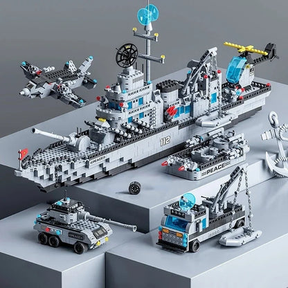Huge size 1560PCS Navy war ship Army ship model warship 6 in 1 multi-shape combination building blocks to build a boy toy set