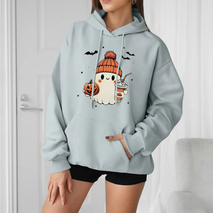 Women Halloween Printed Hoodie Casual Long Sleeve Sweatshirt Fashion Oversize Pullover Cozy Winter Streetwear Chic Loungewear