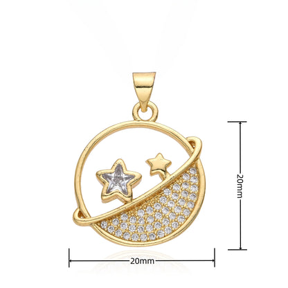 Y2K Gold Color Saturn Charms Micro-inlaid CZ Necklace for Women Planet Choker Chain Pendant DIY Jewelry Christmas Gift Wholesale