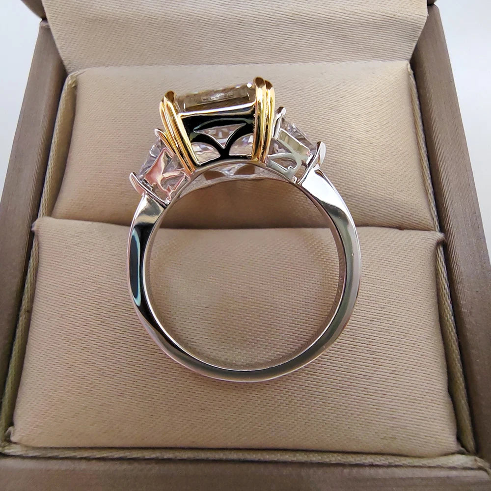 Luomansi 10*10MM Crushed Ice High Carbon Diamond Ring 100%-S925 Silver Ladies Jewelry Wedding Party Crystal Gift