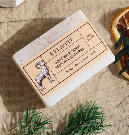 KYLIEFIT Goat Milk Soap Bar, 100% All Natural, Lightening, Cleaning, Moisturizing, With Honey, Shea Butter, Milk, 200g/ 7 oz