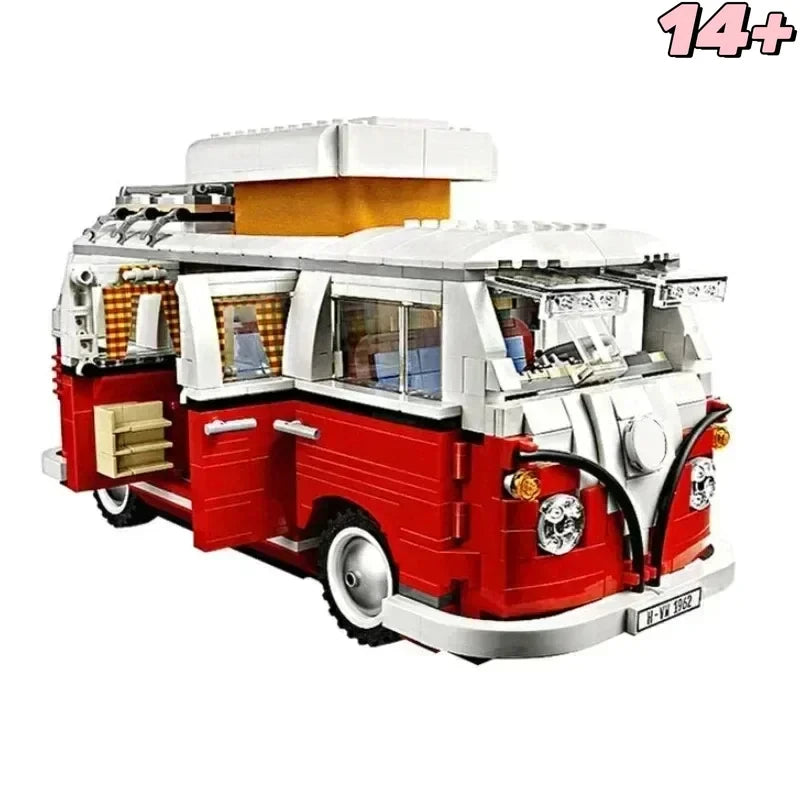 Spot: camper brick, creative bus, T1 green picnic cart, building blocks for boys and girls, children's birthday gifts