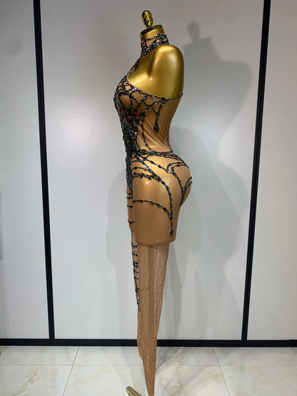 STOCK Sparkly Diamond Women Sexy Mesh Jumpsuit Nightclub Bar Party Show Gogo Dancer Clothing Drag Queen Outfit Stage Costume