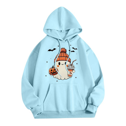 Women Halloween Printed Hoodie Casual Long Sleeve Sweatshirt Fashion Oversize Pullover Cozy Winter Streetwear Chic Loungewear