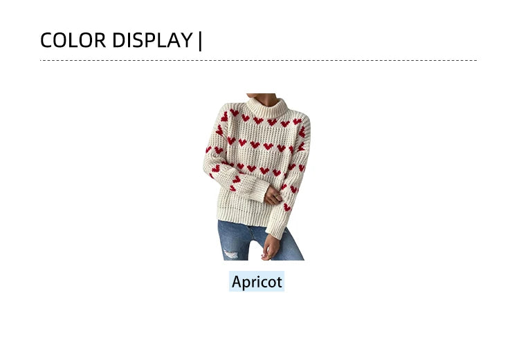 Autumn/Winter New Arrivals European & American Style Pullover Sweater Loose-Fit Heart-Pattern Jacquard Knitwear for Women